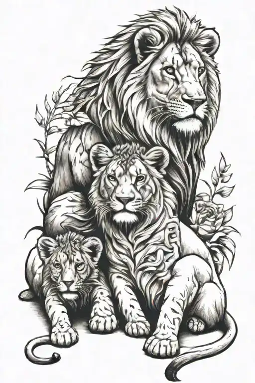 Lion and Cub sitting together tattoo design idea