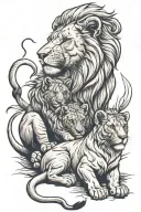 Lion and Cub sitting together tattoo design idea
