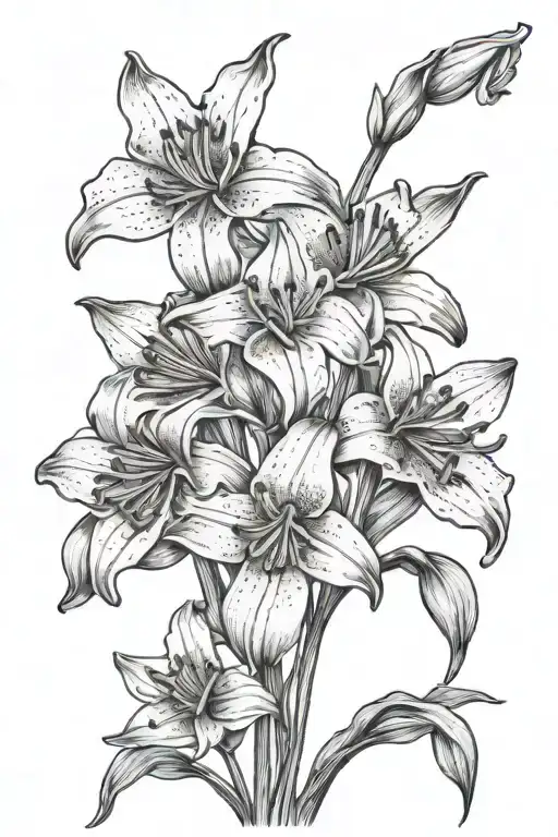 flower meadow filled with lilies and daffodils  tattoo design idea