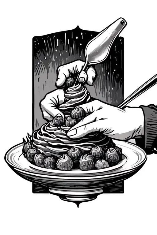 cooks hand plate a dessert with a tweezers tattoo design idea