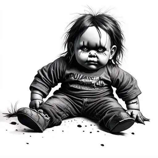 chucky doll polka trash tattoo design idea