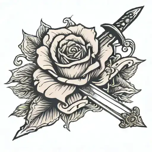 rose with sword or skull tattoo design idea