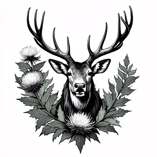stag and scottish thistle tattoo design idea