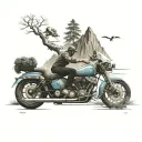 A surreal combination of motorcycles and cars morphing into natural elements like trees and mountains tattoo design idea
