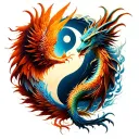 Yin Yang Phoenix and Dragon Emerging tattoo design idea