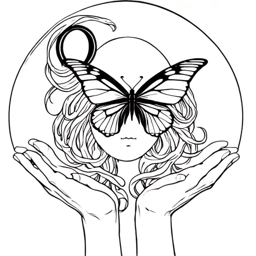 medusa holding a semicolon butterfly in her hands tattoo design idea