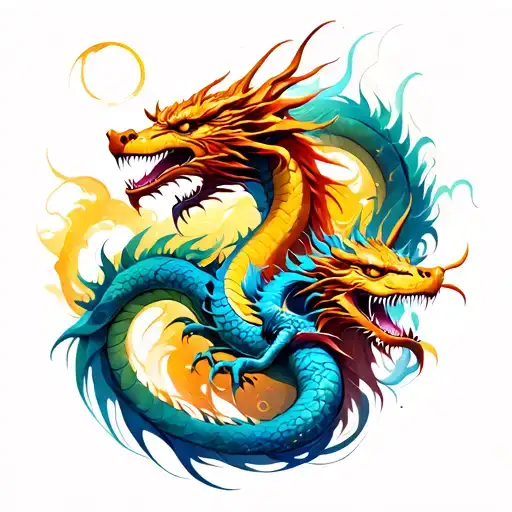 Three dragons and abstraction tattoo design idea