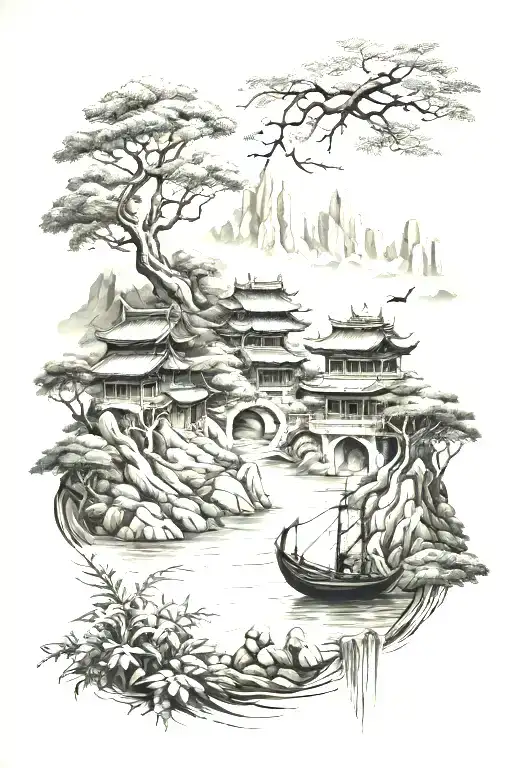 vietnamese scenary tattoo design idea