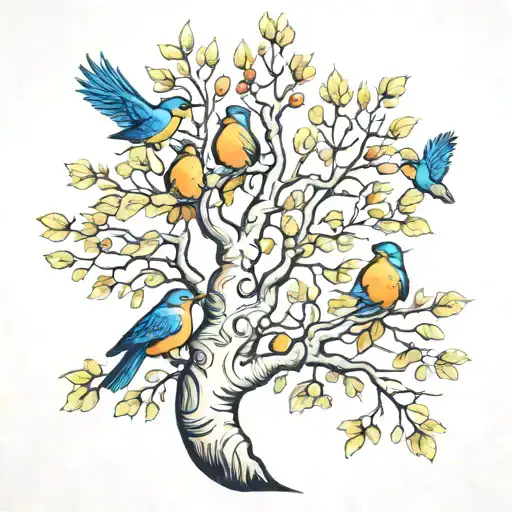 Aspen tree with 2 birds, 1 taking flight  tattoo design idea