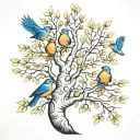 Aspen tree with 2 birds, 1 taking flight  tattoo design idea