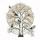 Aspen tree with 2 birds, 1 taking flight  tattoo design idea