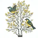 Aspen tree with 2 birds, 1 taking flight  tattoo design idea