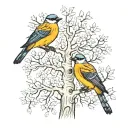 Aspen tree with 2 birds, 1 taking flight  tattoo design idea