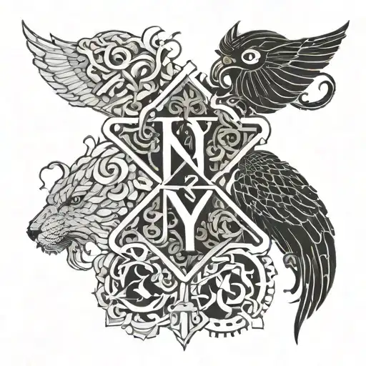 in the style of letters are disorganised but symbolize Arya, Derya and Emre tattoo design idea