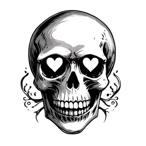 skull with heart eyes tattoo design idea