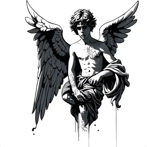 sad boyz angel tattoo design idea