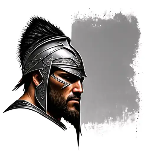 realistic Spartan warrior facing tattoo design idea