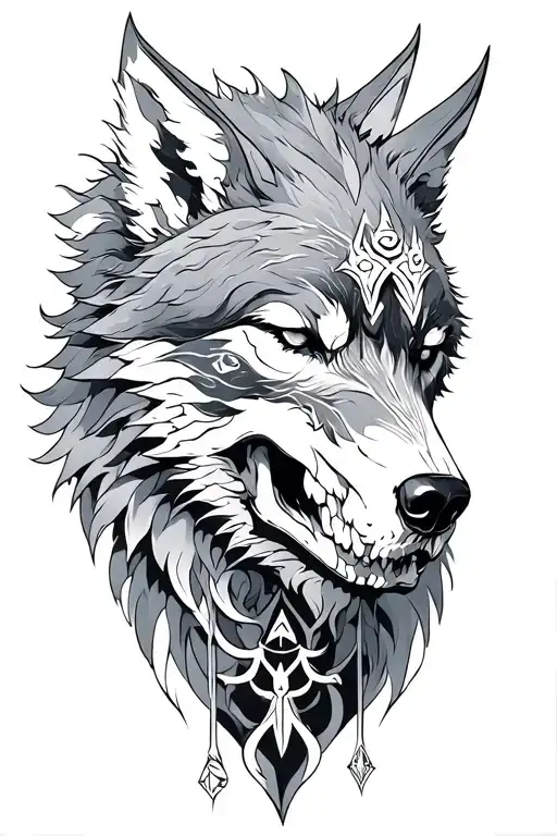  hel nordic godess of death and fenrir wolf tattoo design idea