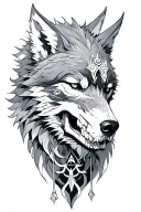  hel nordic godess of death and fenrir wolf tattoo design idea