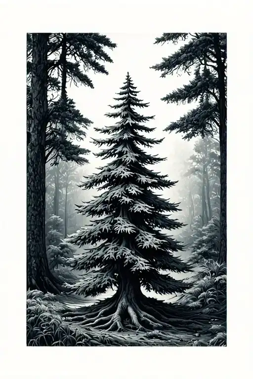 evergreen tree growing tattoo design idea