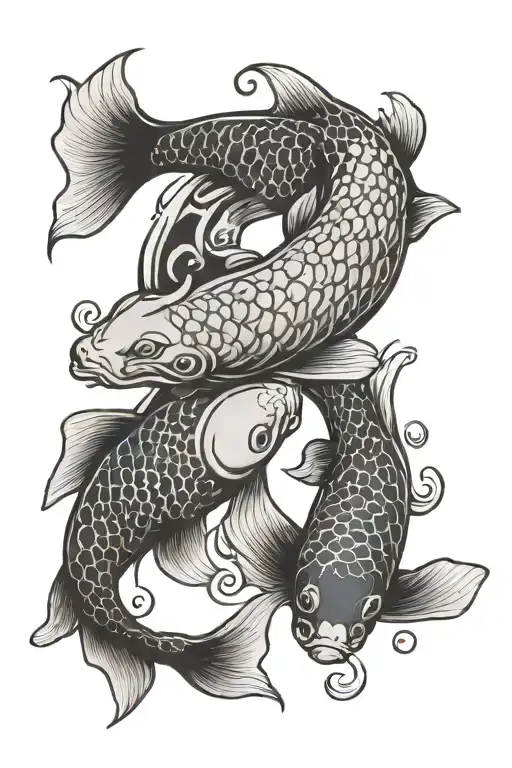 2 pisces koi fish ying yang tattoo design idea