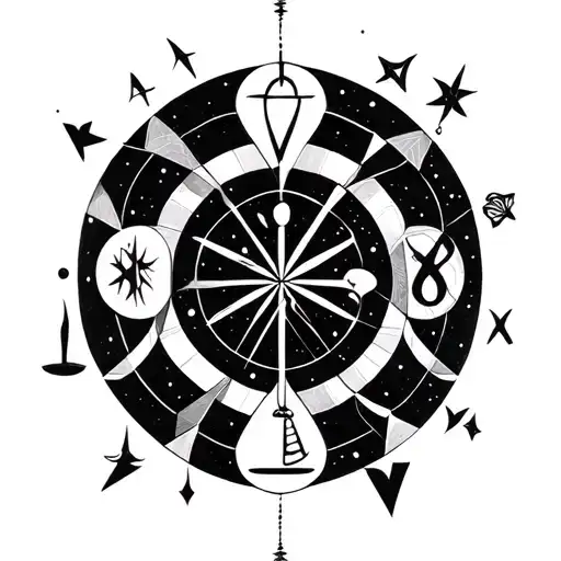 signs libra,aquarius,virgo aries in geometric shape tattoo design idea