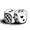 fine line art of two dice with hearts instead of dots, dark moody aesthetic, black and muted tones, soft eerie highlight tattoo design idea