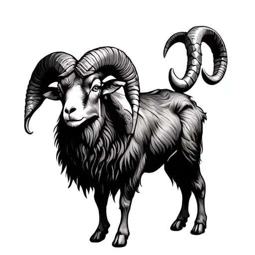 ram with weighted scale on horns tattoo design idea