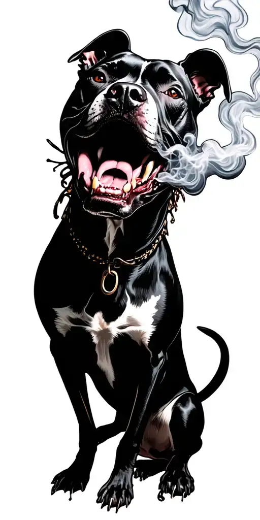 alien and pitbull dog smoking  tattoo design idea