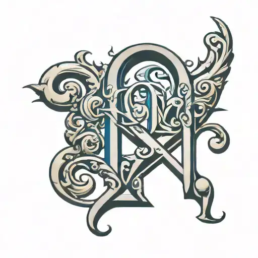 Letters vertical in Old English in 3D            L F M D   Blue/Gray Tribal Theme tattoo design idea