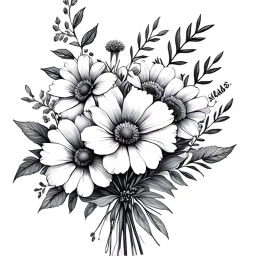 Birth flower bouquet of January September February march may july tattoo design idea