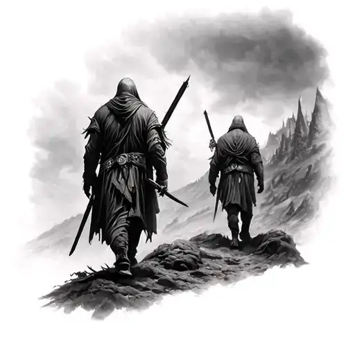 dead man walking towards valhalla tattoo design idea