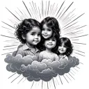 Clouds with rays shining on 4 grandchildren tattoo design idea