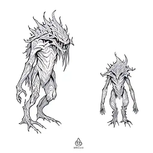 two monsters in a forest tattoo design idea