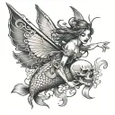 fairy with skull and koi fish jumping tattoo design idea