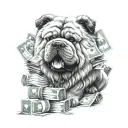 chow chow hustler counting stacks tattoo design idea