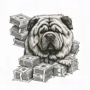 chow chow hustler counting stacks tattoo design idea