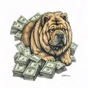 chow chow hustler counting stacks tattoo design idea
