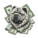 chow chow hustler counting stacks tattoo design idea