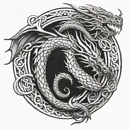 A mythical dragon intertwined with intricate Celtic knots tattoo design idea