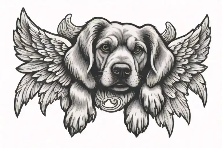 dog paw with angel wings tattoo design idea