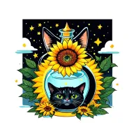 cat Potion bottle surrounded sun star moon sunflower tattoo design idea