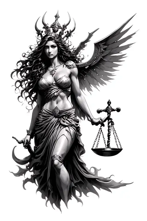 warrior lady justice tattoo design idea