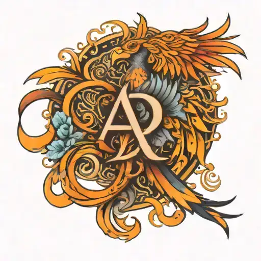 Phoenix bird with the letters A and D included in the feathers tattoo design idea