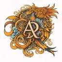 Phoenix bird with the letters A and D included in the feathers tattoo design idea
