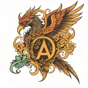 Phoenix bird with the letters A and D included in the feathers tattoo design idea
