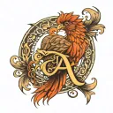 Phoenix bird with the letters A and D included in the feathers tattoo design idea
