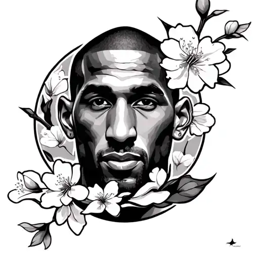 Kobe Bryant symbol with cherry blossoms wrapped loosely tattoo design idea