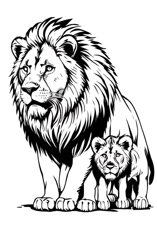 lionness with 2 cubs tattoo design idea