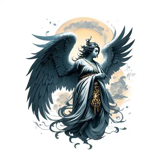 chronos sculpture dynamic Angel tattoo design idea